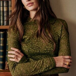 Sezane Taori Blouse Khaki Lace - Size 10